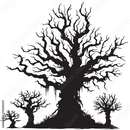 Haunted Tree Silhouette Vector. tree silhouette