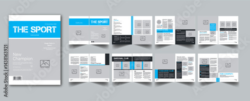 Sport Magazine Template layout cover page with 16 page design concept Accents	
