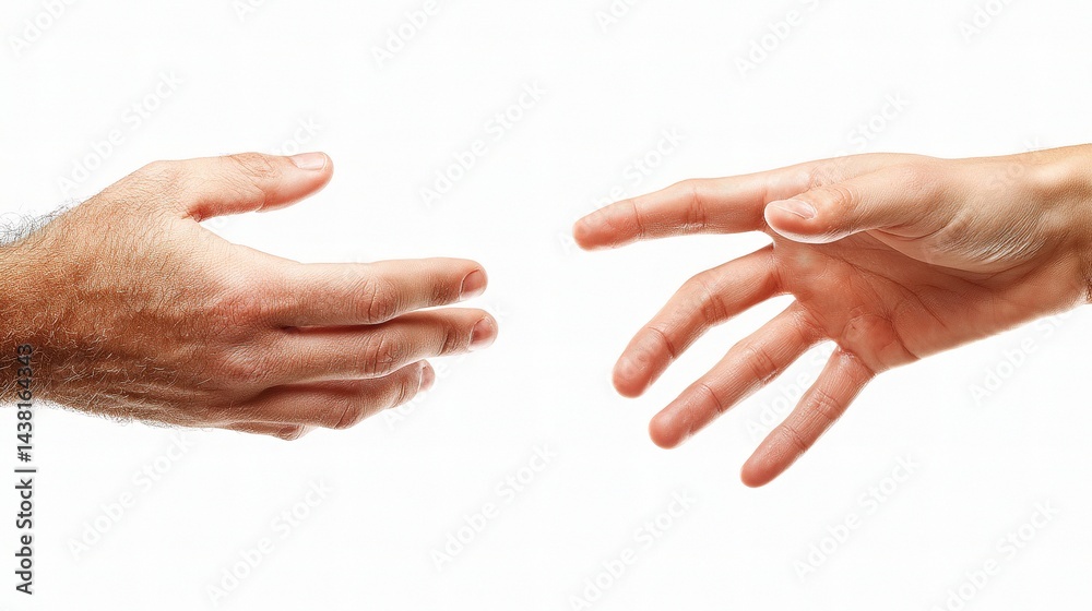 Hands of Two Different People Reaching Toward Each Other for Connection Hands of Two Different People Reaching Toward Each Other for Connection