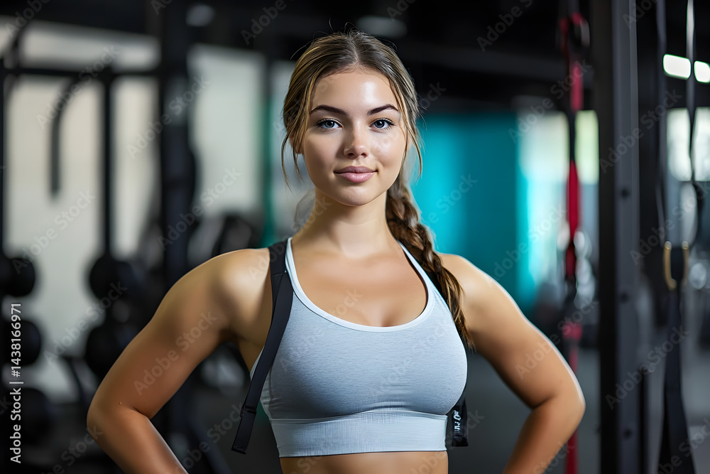 Fototapeta premium Caucasian woman fitness trainer standing in gym