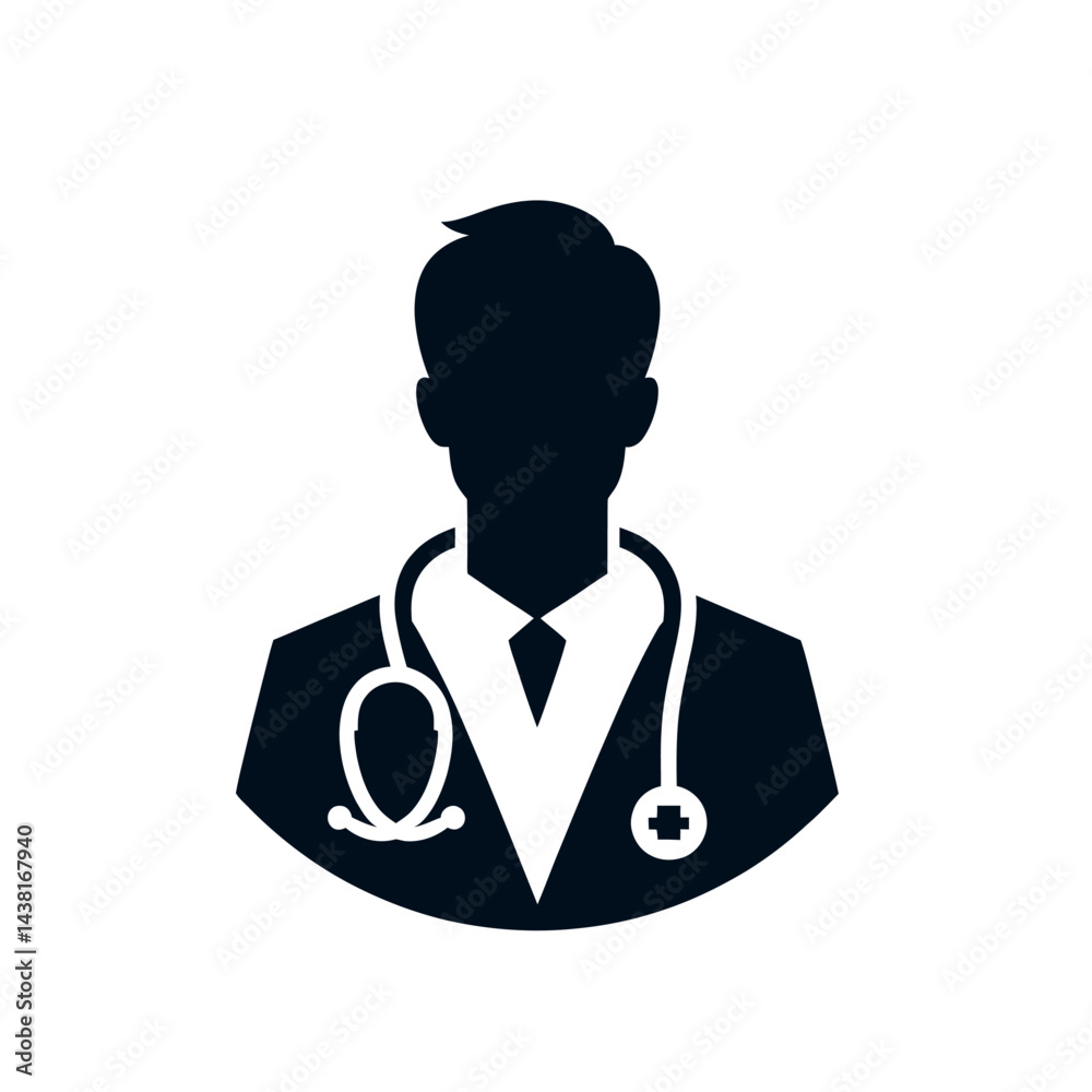 Fototapeta premium Black silhouette of a doctor with stethoscope on a white background logotype (3) [Converted]
