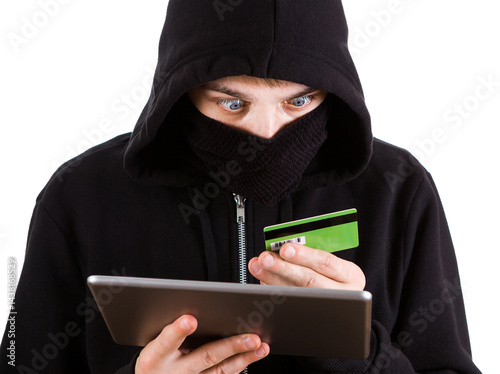 Obraz na płótnie Hacker with a Bank Card w salonie