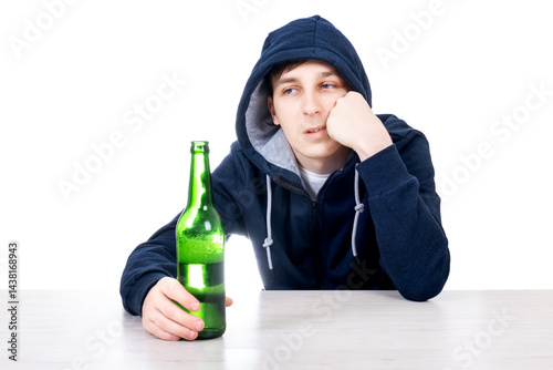 Obraz na płótnie Sad Young Man with a Beer w salonie