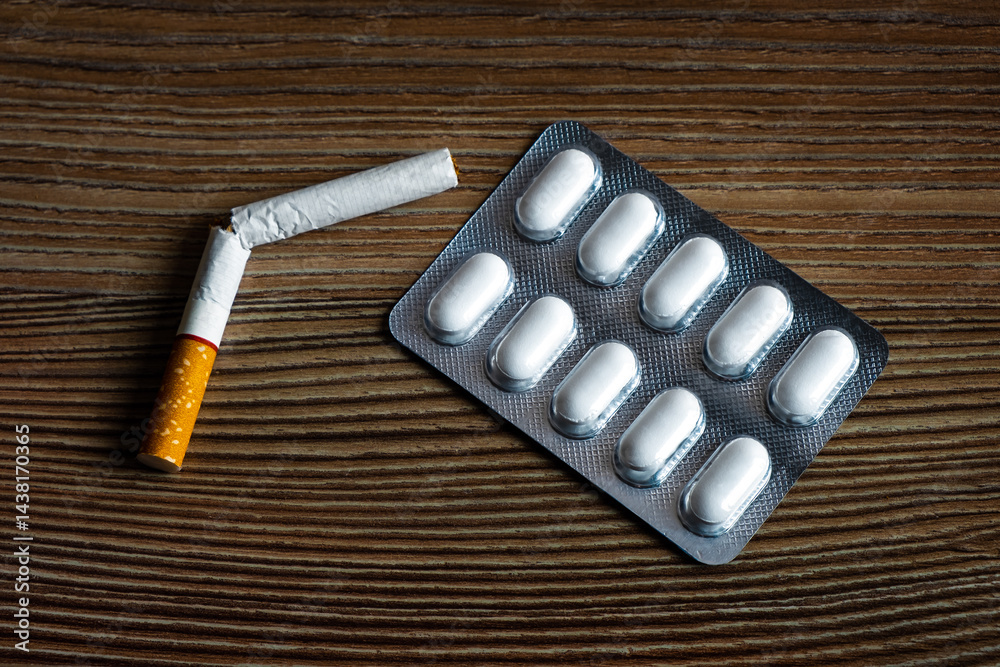 Pills and Cigarette on the Table