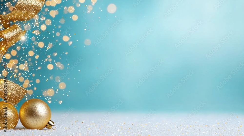 Fototapeta premium A blue background with gold ornaments and confetti