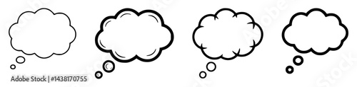 Set of four cloud shaped speech bubbles