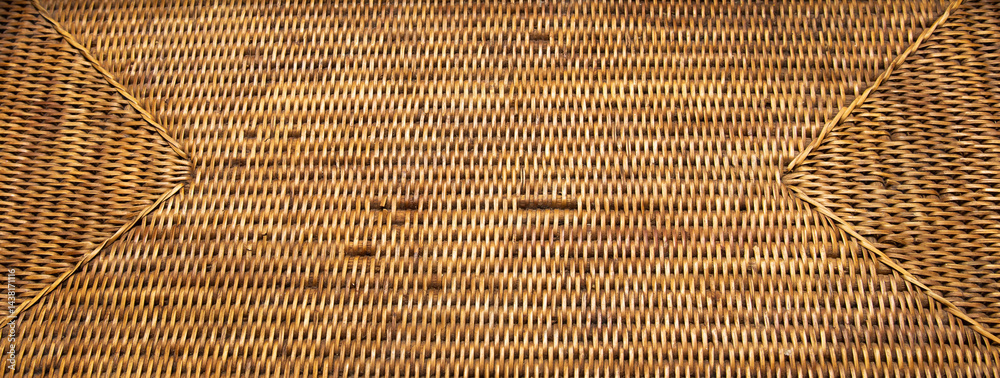 Handcraft weaving rattan basket trays. Thai tradition bamboo pattern nature textures background.