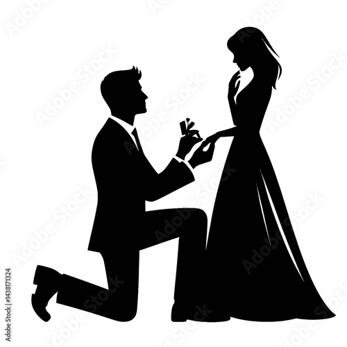 Black silhouette of a man proposing marriage