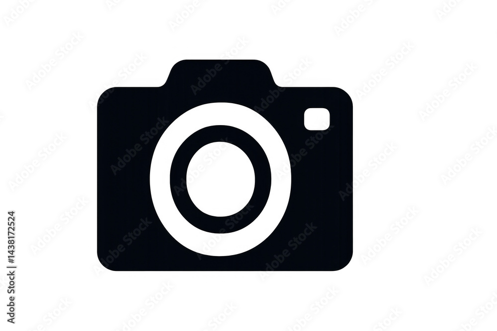 A simple, bold camera icon with a lens and shutter button depicted in a minimalist style. A simple, bold camera icon with a lens and shutter button depicted in a minimalist style.