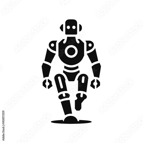 Black silhouette of a robot walking on a white background logotype