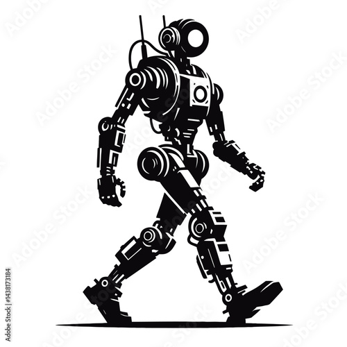 Black silhouette of a robot walking