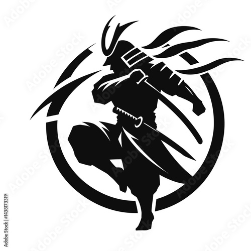 Black silhouette of a samurai warrior on a white background