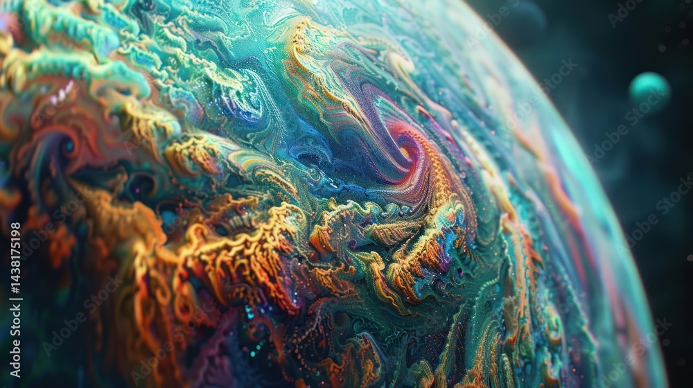 Obraz premium Vibrant Swirling Patterns on a Cosmic Planetary Surface in Outer Space