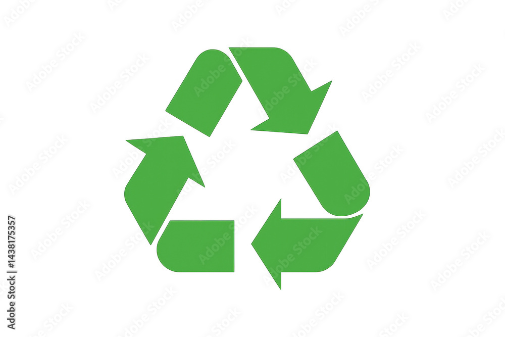 Fototapeta premium Three green arrows form a triangular recycling symbol representing sustainability and environmental conservation.