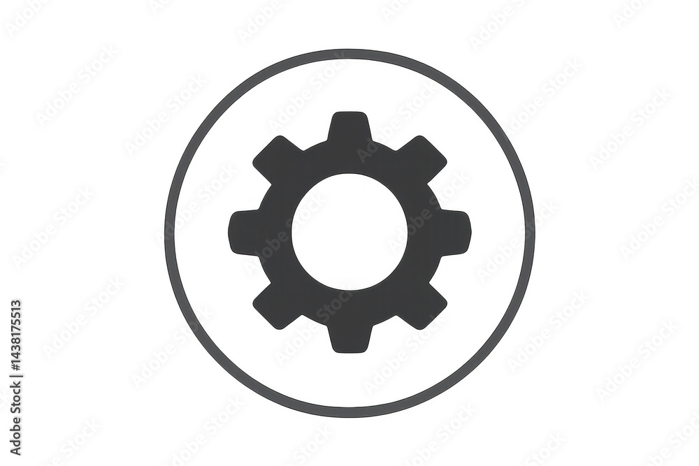 A simple gear icon with evenly spaced teeth inside a circular outline. A simple gear icon with evenly spaced teeth inside a circular outline.