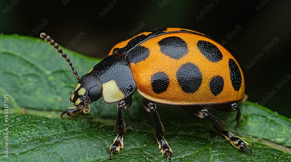 Close-up of a ladybug on a leaf with vivid colors and natural details for insect photography and biodiversity themes. Close-up of a ladybug on a leaf with vivid colors and natural details for insect photography and biodiversity themes.