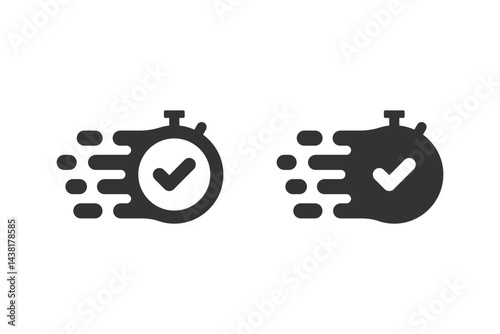 Stopwatch with a checkmark icon set. symbolizing quick response, speed, efficiency, and a completed task. Suitable for deadlines, time management, and successful completion.