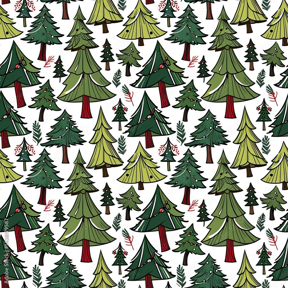 Fototapeta premium illustrated Christmas trees decorated wildly