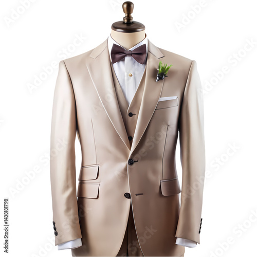 Beige Mens ThreePiece Suit Perfect for Weddings and Formal Events isolated on transparent background