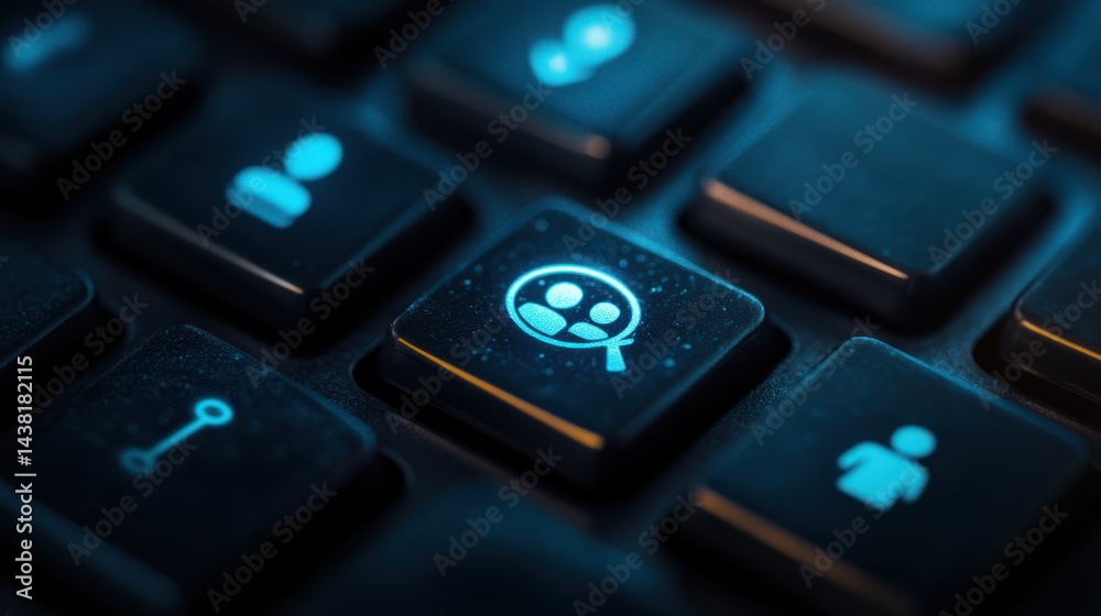 Online group search, illuminated keyboard key Online group search, illuminated keyboard key