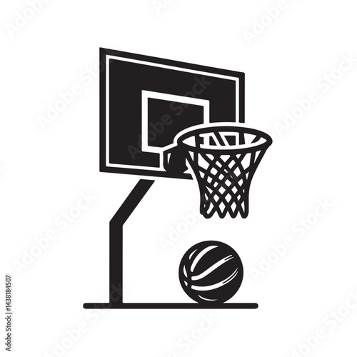 Basketball Hoop and Ball Minimal Outline