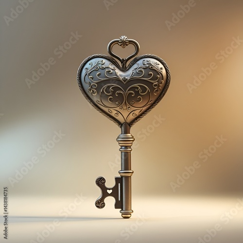 Ornate Heart Shaped Vintage Key for Love and Romance Concepts