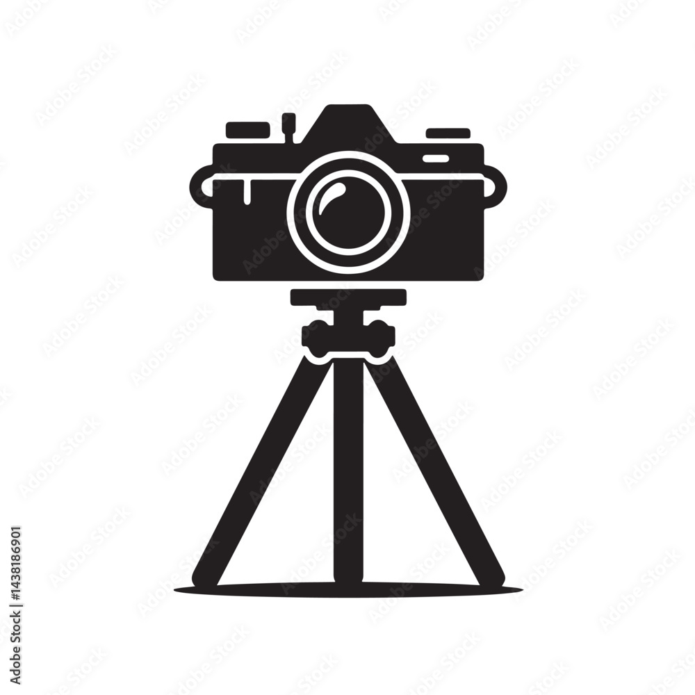 Obraz premium Film camera on tripod silhouette minimal style