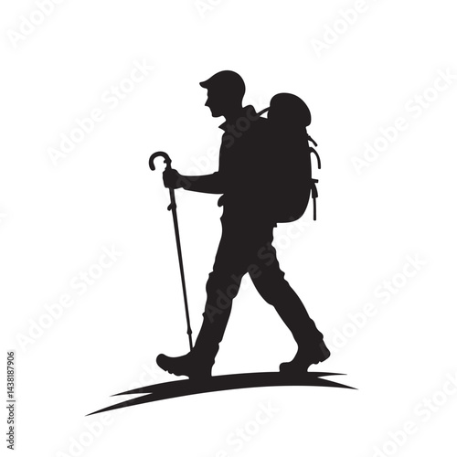 Hiker with walking stick silhouette simple design