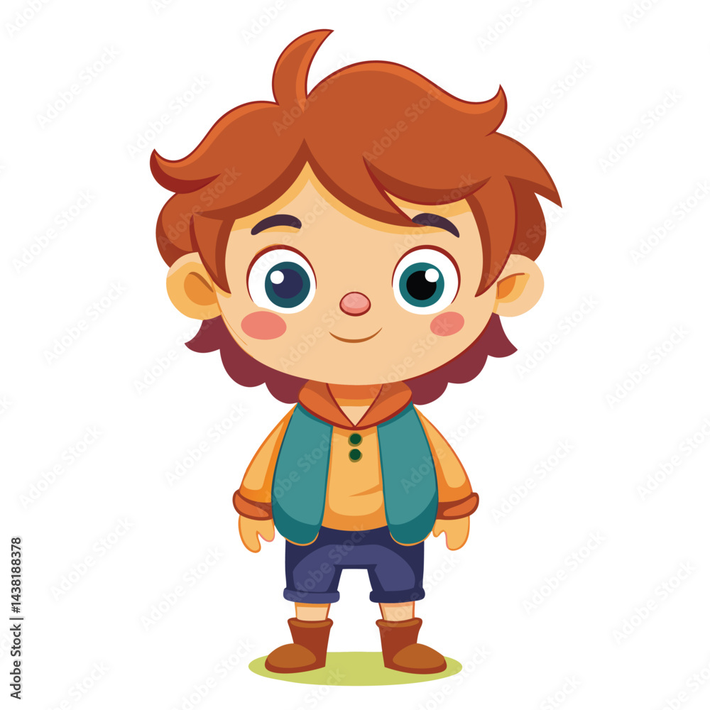 Cute cartoon boy character with friendly expression Cute cartoon boy character with friendly expression