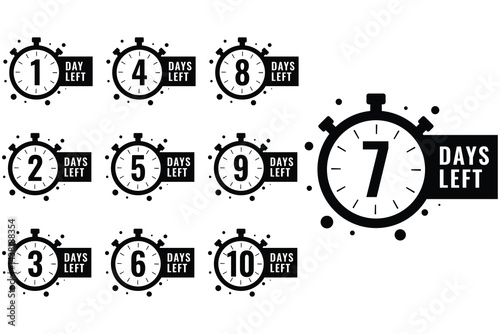 Countdown Days to Go Poster with 7 Days Left. Countdown to Deadline Concept Vector. Time Display with Number Seven. Sales or Promotion Clock Sign Business Concept Isolated on white background,