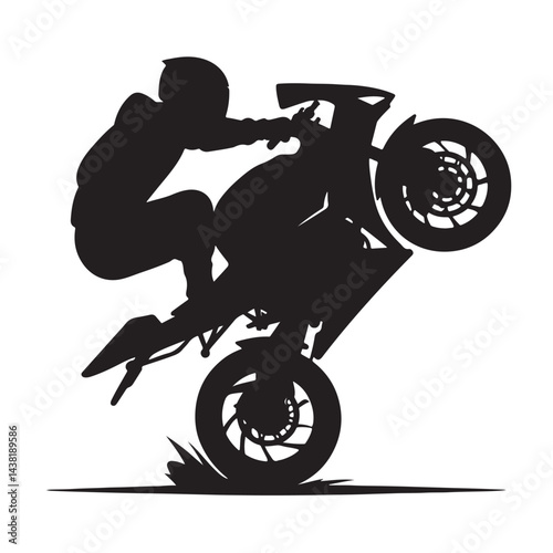Motorcycle Performing Wheelie Black Silhouette