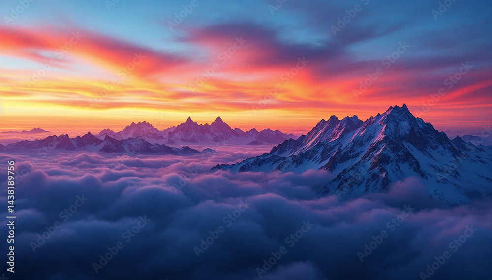 Obraz premium Scenic Sunset Panorama with Colorful Sky and Silhouettes