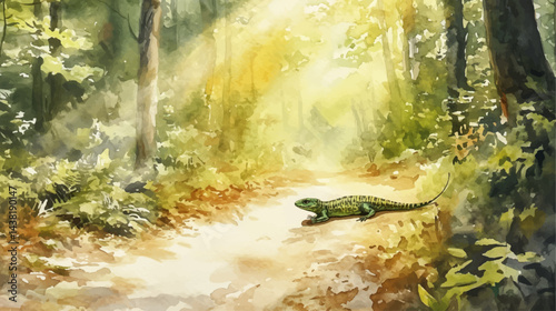 Vector illustration, watercolor painting of lizard in the wild