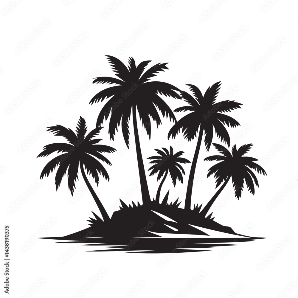 Fototapeta premium Palm Tree Island Black Silhouette