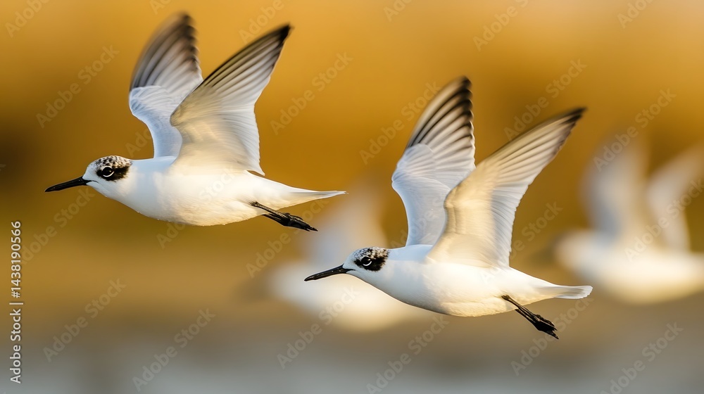 Obraz premium Flock of Free-Spirited Birds Soaring in Golden Autumn Sky