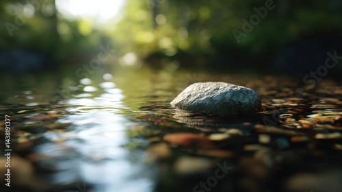 Smooth Stone in Gentle Flowing River
