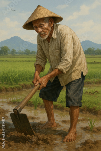 farmer working in rice fields