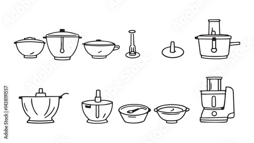 Food processor set line art