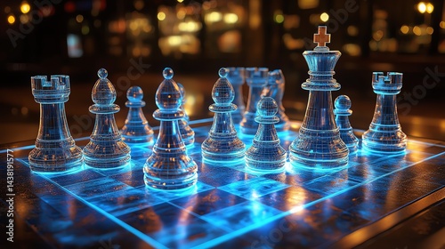 Experience a futuristic game with holographic chess pieces that come to life on a real board using augmented reality technology.