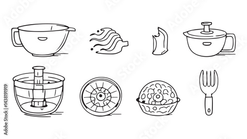 Food processor set line art