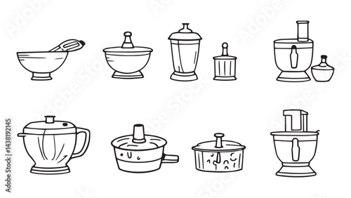 Food processor set line art