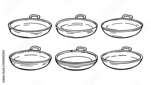 Frying pan set line art