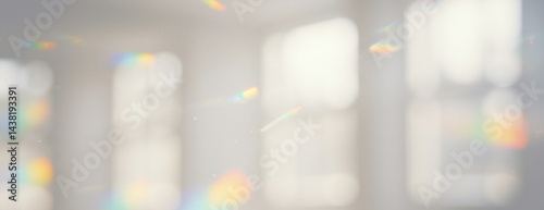 Diffused light entering through windows with ethereal streaks and patches of vibrant rainbow spectrums on transparent background