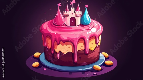 Colorful confectionery dessert resembling a fairytale castle. photo