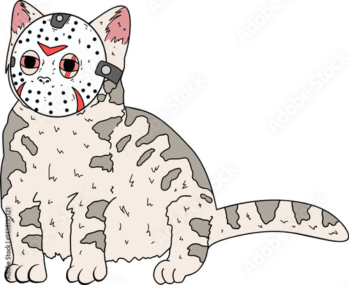 cute cat wearing psychopath jason mask