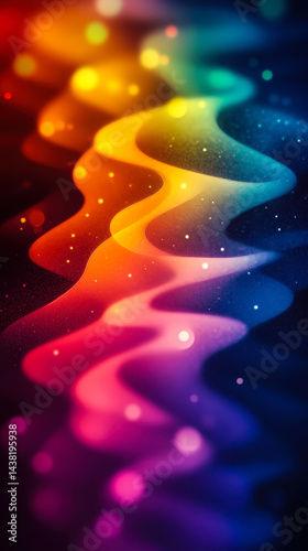 Vibrant Abstract Rainbow Waves with Glowing Particles, Colorful Energetic Design, Dynamic Light Effects, Multi-Hued Patterns, Modern Digital Art for Creative and Design Inspirations
