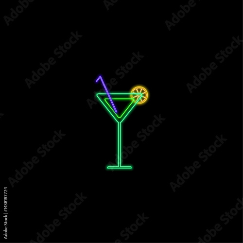 Alcoholic drinks, Glass with drink. Template design cocktail menu and drink list. neon style. Vector illustration. neon style.