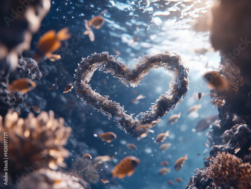 Heart-shaped coral reef thriving in vibrant underwater ecosystem