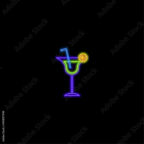 Alcoholic drinks, Glass with drink. Template design cocktail menu and drink list. neon style. Vector illustration.