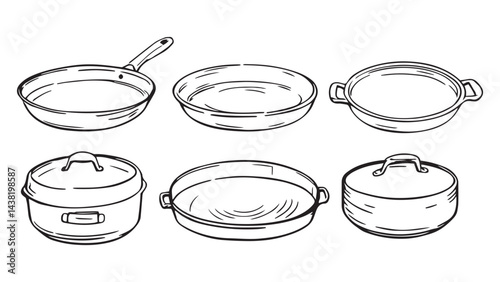 Grill pan set line art
